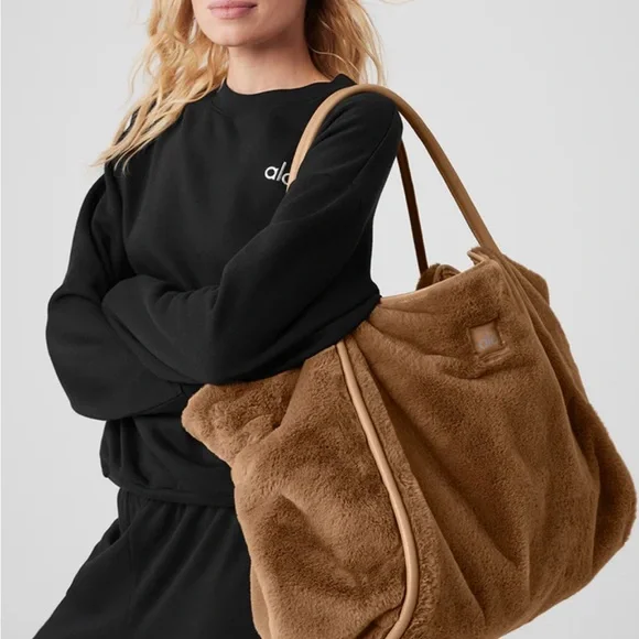 ALO Yoga Toasted Almond Faux Fur Tote Bag - Picture 6 of 9